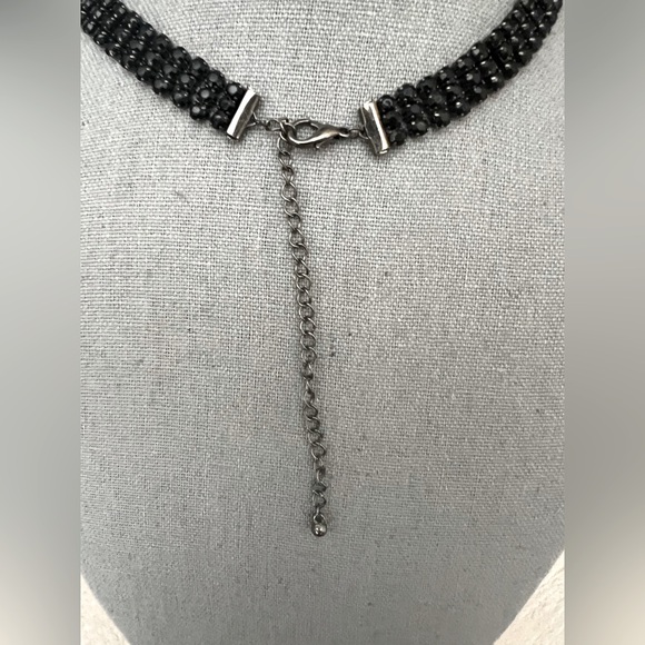 NWOT Black Rhinestone Crystal Bib Choker Collar Gunmetal Necklace - Picture 4 of 5